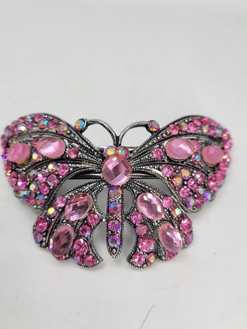 vintage-style butterfly hair clip sparkling pink rhinestones - Picture 6 of 8